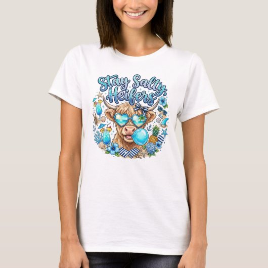 Highland Koe Strand Zomer Grappig T-shirt (Voorkant)