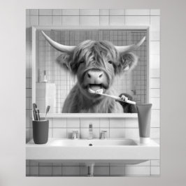 Highland Koe tandenpoetsen Dental Humor Badkamer Poster