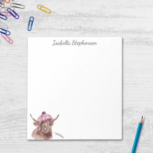 Highland Koe Tartan Waterverf Gepersonaliseerd Notitieblok