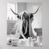 Highland Koe Toilet Papier Mischief Badkamer Poster (Voorkant)