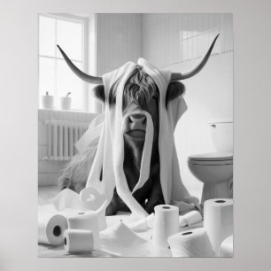 Highland Koe Toilet Papier Mischief Badkamer Poster