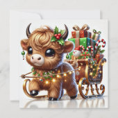 Highland Koe trekt aan de slee van de kerstman Feestdagenkaart (Voorkant)