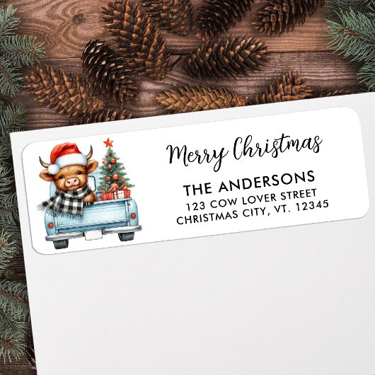 Highland Koe  Truck Christmas Return Adres Etiket