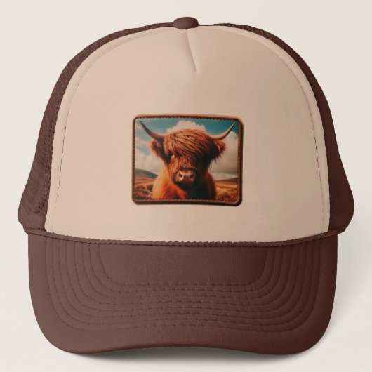 Highland Koe Trucker Hat, Cowboy Trending Pet (Voorkant)