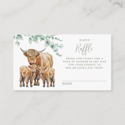 Highland Koe Twins Baby shower Luier Raffle Informatiekaartje (Voorkant)