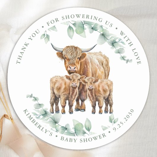 Highland Koe Twins Farm Animals Baby shower Ronde Sticker