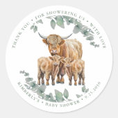 Highland Koe Twins Farm Animals Baby shower Ronde Sticker (Voorkant)