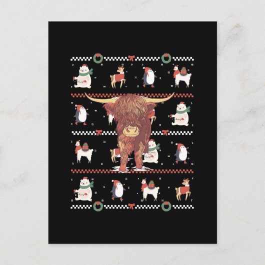 Highland Koe Ugly Kerstmis Briefkaart (Voorkant)
