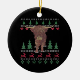 Highland Koe Ugly Kerstmis Keramisch Ornament