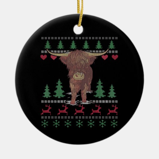 Highland Koe Ugly Kerstmis Keramisch Ornament (Voorkant)