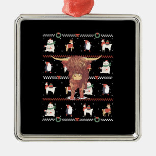 Highland Koe Ugly Kerstmis Metalen Ornament
