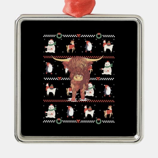Highland Koe Ugly Kerstmis Metalen Ornament (Voorkant)