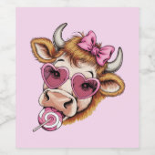 Highland Koe Valentijn Coquette Valentijnsdag Wijn Etiket (Enkel label)