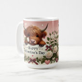 Highland Koe Valentijn met witte rozen Koffiemok (Voorkant links)