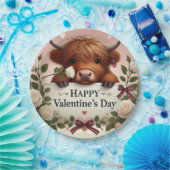 Highland Koe Valentijn met witte rozen Papieren Bordje (Feest)