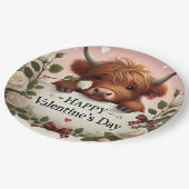 Highland Koe Valentijn met witte rozen Papieren Bordje (Gekanteld)