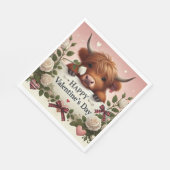 Highland Koe Valentijn met witte rozen Servet (Hoek)