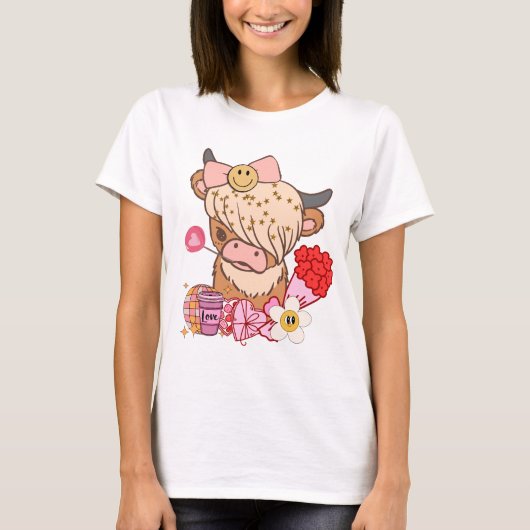 Highland Koe valentijn, Westerne valentijn, Xoxo T-shirt (Voorkant)