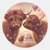 Highland Koe Valentijnse Ronde Sticker (Voorkant)
