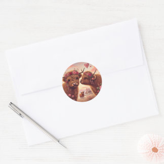Highland Koe Valentijnse Ronde Sticker