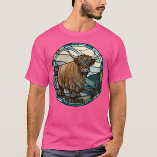 Highland Koe vanuit Schotland in Glas in lood Scot T-shirt