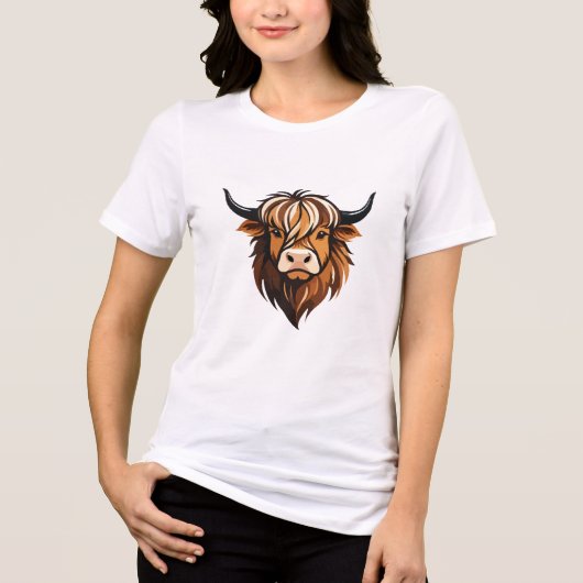 Highland Koe Vector Art Animal Modern Urban City Tri-Blend Shirt (Voorkant)