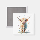 Highland Koe Vector Schilderen Schattig Fun Animal Magneet (Voorkant / Achterkant)