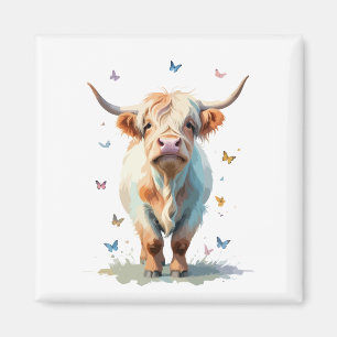 Highland Koe Vector Schilderen Schattig Fun Animal Magneet
