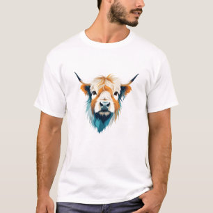 Highland Koe vectorkunst met levendige kleuren T-shirt