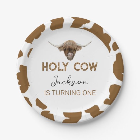 Highland Koe Verjaardag Baby shower Papieren Bordje (Voorkant)