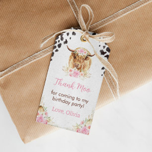 Highland Koe Verjaardag Dank u Label Cadeaulabel