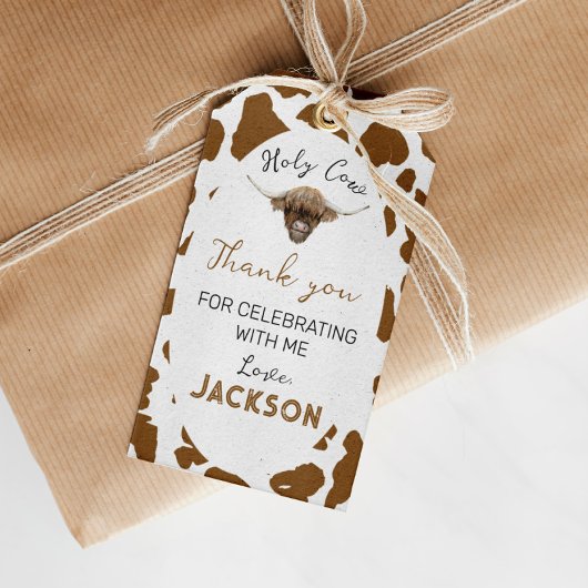 Highland Koe Verjaardag Dank u Label Cadeaulabel