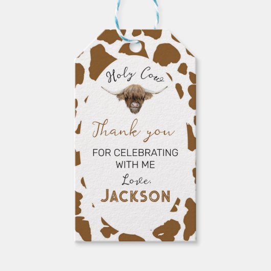 Highland Koe Verjaardag Dank u Label Cadeaulabel (Voorkant)