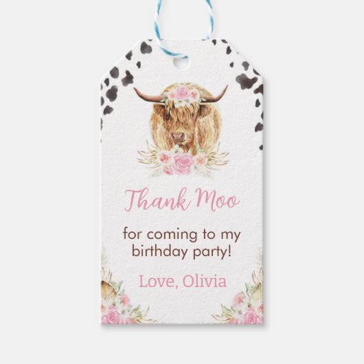 Highland Koe Verjaardag Dank u Label Cadeaulabel (Voorkant)