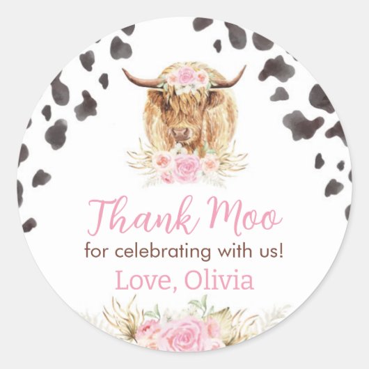Highland Koe Verjaardag Sticker Labels (Voorkant)
