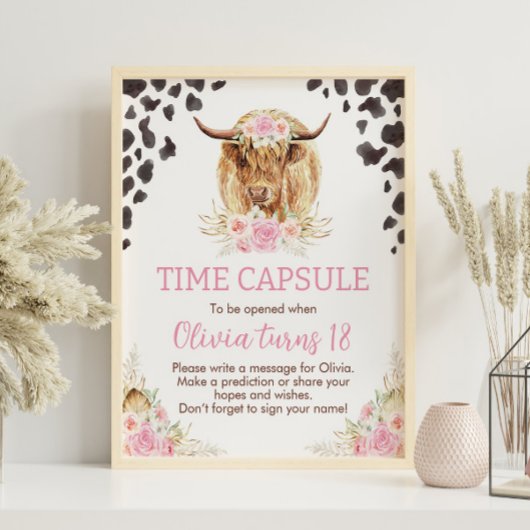 Highland Koe Verjaardag Tijd Capsule teken Poster