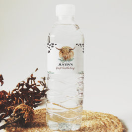 Highland Koe Verjaardag Waterfles Label Etiket