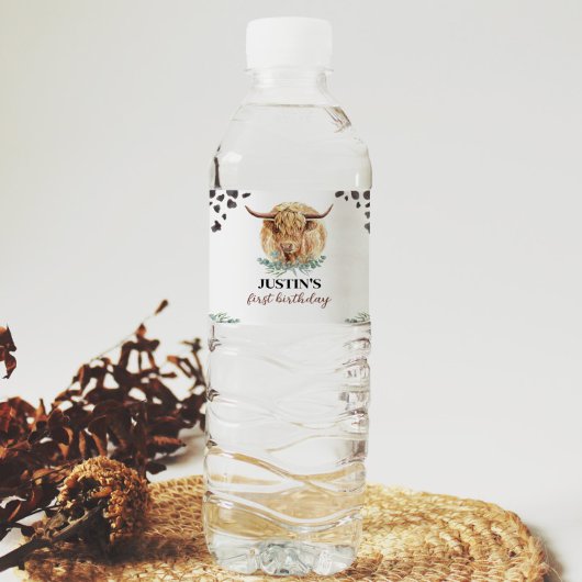 Highland Koe Verjaardag Waterfles Label Waterfles Etiket