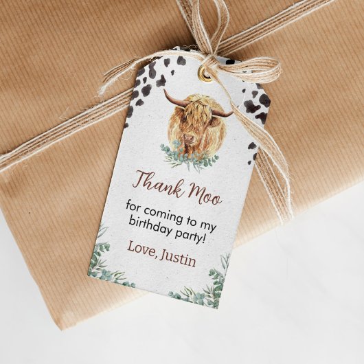 Highland Koe Verjaardagsfeest Dank u Label Cadeaulabel