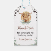 Highland Koe Verjaardagsfeest Dank u Label Cadeaulabel (Voorkant)