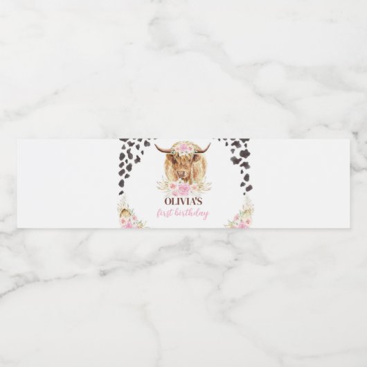 Highland Koe Verjaardagsfeest Waterflesetiket Waterfles Etiket (Enkel label)