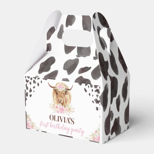 Highland Koe verjaardagsfeestje gunstbox Bedankdoosjes (Achterkant)