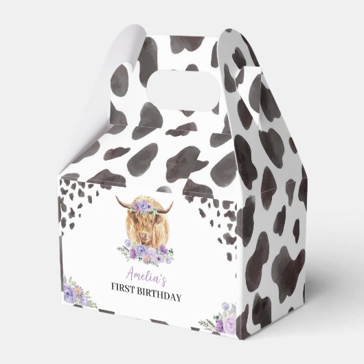 Highland Koe verjaardagsfeestje gunstbox Bedankdoosjes (Voorkant Zijde)