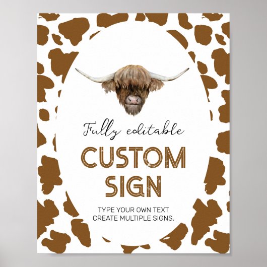 Highland Koe Verjaardagsfeestje Tafelbord Poster (Voorkant)
