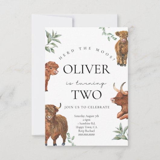 Highland Koe Verjaardagsuitnodiging voor kinderen Kaart (Voorkant)