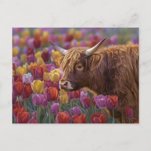 Highland Koe voorjaarstulpen Briefkaart