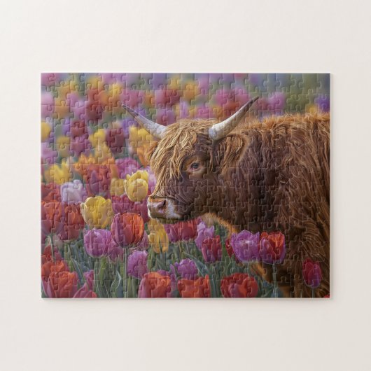 Highland Koe voorjaarstulpen Legpuzzel (Horizontaal)