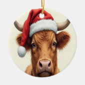 Highland Koe Vrolijk Kerstfeest Keramisch Ornament (Voorkant)