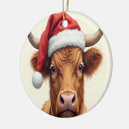 Highland Koe Vrolijk Kerstfeest Keramisch Ornament (Links)