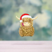 Highland Koe Vrolijk Kerstfeest Sneeuw T-shirt Ess Acryl Bord (Neutraal)